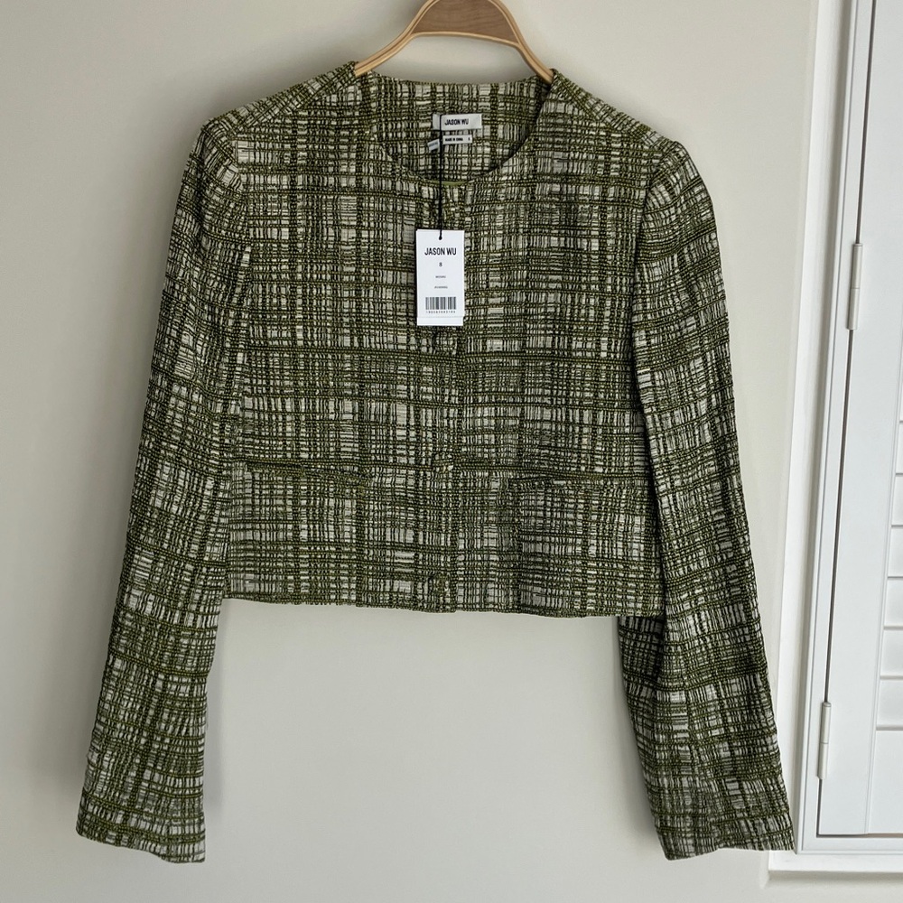 JASON WU Mosmu Green/Lime Checkered Cropped Jacket Women’s Size 8 NWT